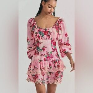 LoveShackFancy Pink Rose Ambrosia Long Sleeve Mini Dress Size 4 Offers Accepted